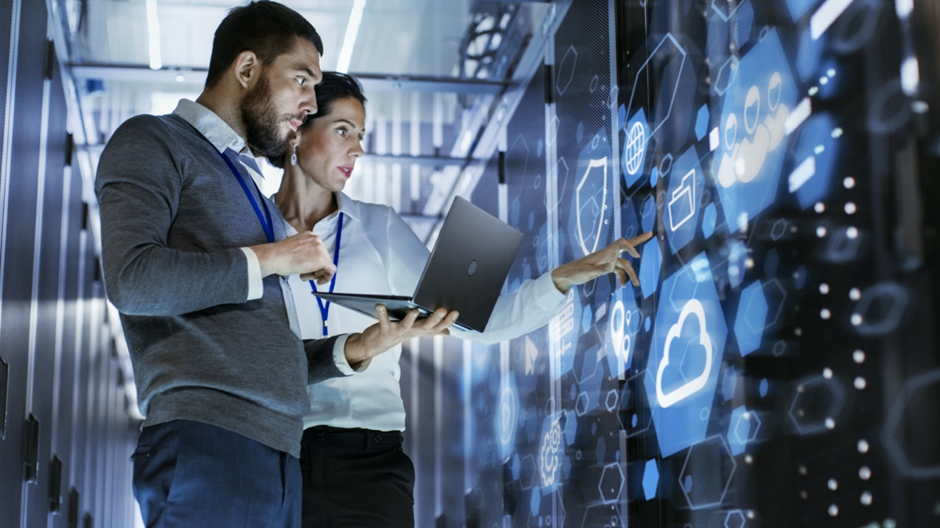 Two person in server room